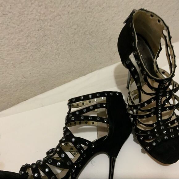 Micheal kors black suede rhinestone studded platforms heels size 7.5 - Picture 9 of 13